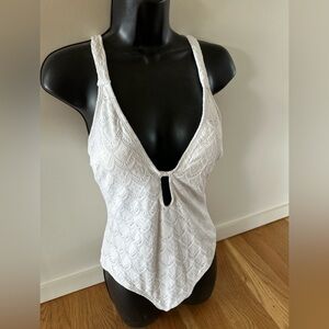 Jacquard Brilliant White Tie Back One Piece Swimsuit